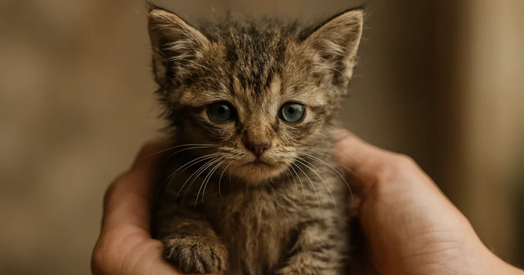 gatito recién rescatado recibiendo cuidados